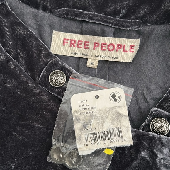 NWT Free People Faye velvet jacket, grayish blue, women’s size XL. - Picture 4 of 7